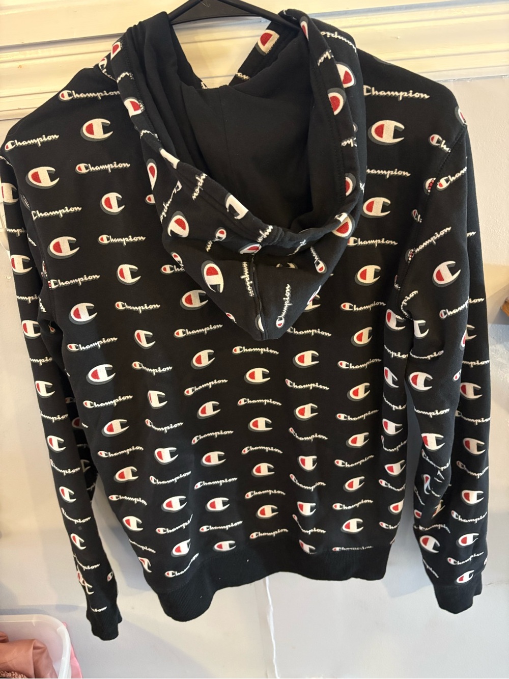 Champion Black Hoodie with Red and White Logo Print - Picture 2 of 3